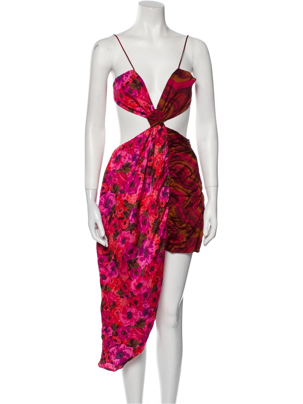 For Love & Lemons Pink and Red Floral Halter Dress